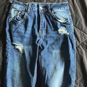 SHEIN Blue Boyfriend Distressed Jeans